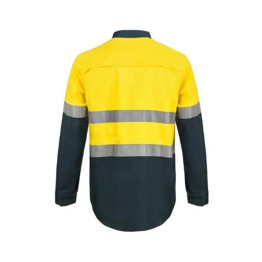 Picture of WorkCraft, Lightweight Hi Vis Two Tone Half Placket Vented Cotton Drill Shirt Semi Gusset Sleeves CSR Reflective Tape